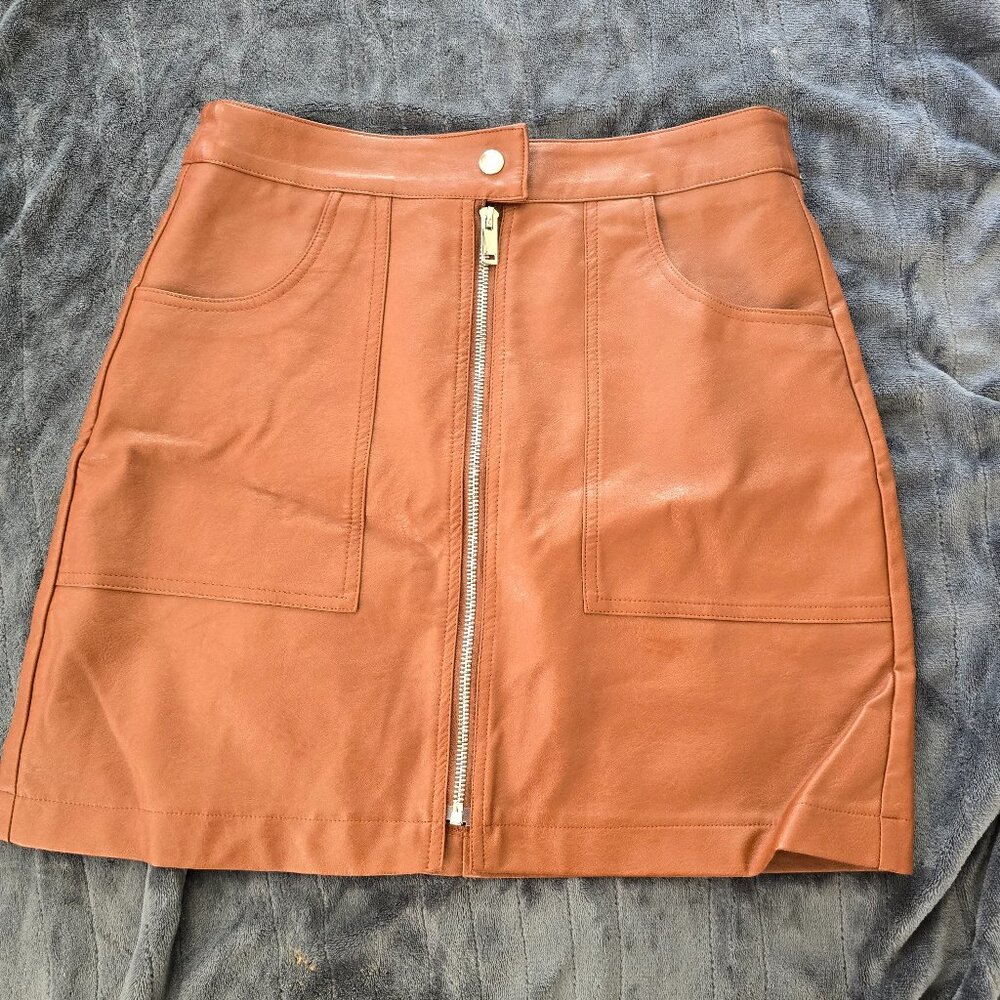 Camel colored leather skirt